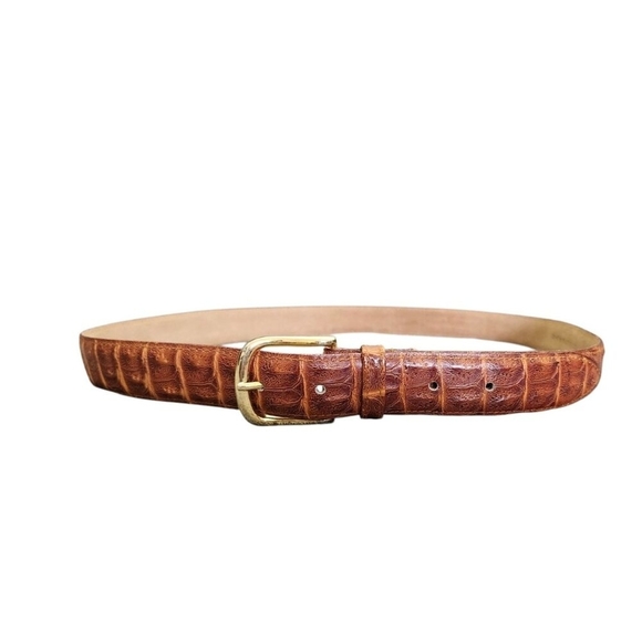 CROCO EMBOSSED BROWN GENUINE LEATHER CASUAL DRESS MEN'S BELT Size 40 - Picture 2 of 9